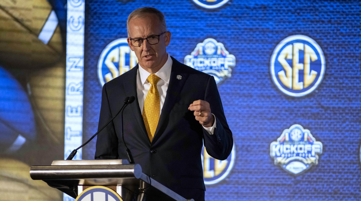SEC commissioner Greg Sankey talks at Media Days